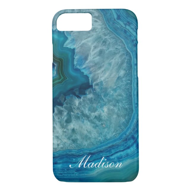Turquoise Blue Agate Geode Monogram  Name Case-Mate iPhone Case (Back)