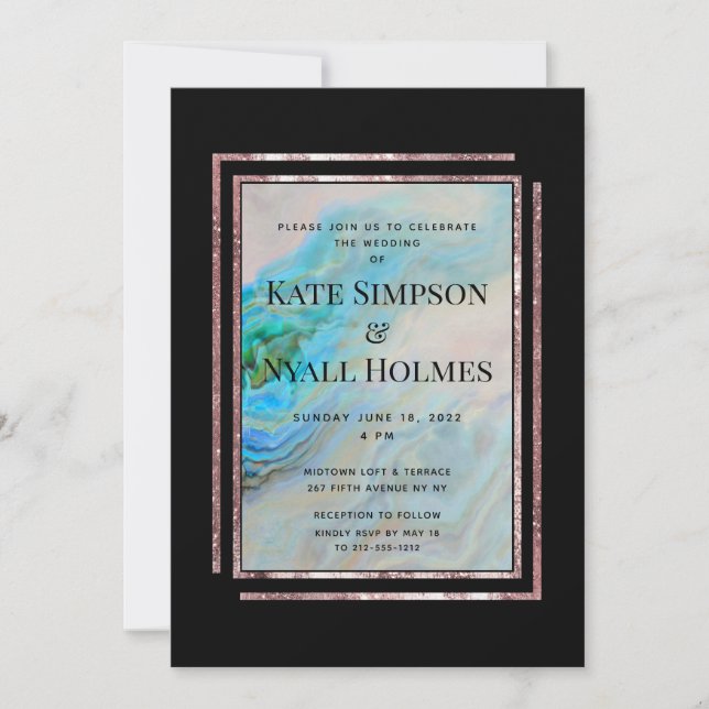 Turquoise Blue Agate Rose Gold Wedding & Party Invitation (Front)