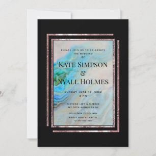 Turquoise Blue Agate Rose Gold Wedding & Party Invitation