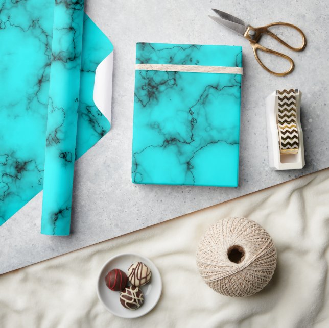 Turquoise blue agate vein stone pattern wrapping paper (Crafts)