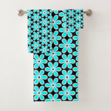 Turquoise Blue and Black Floral Pattern