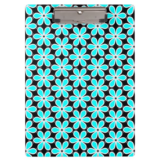 Turquoise Blue and Black Floral Pattern   Clipboard (Front)
