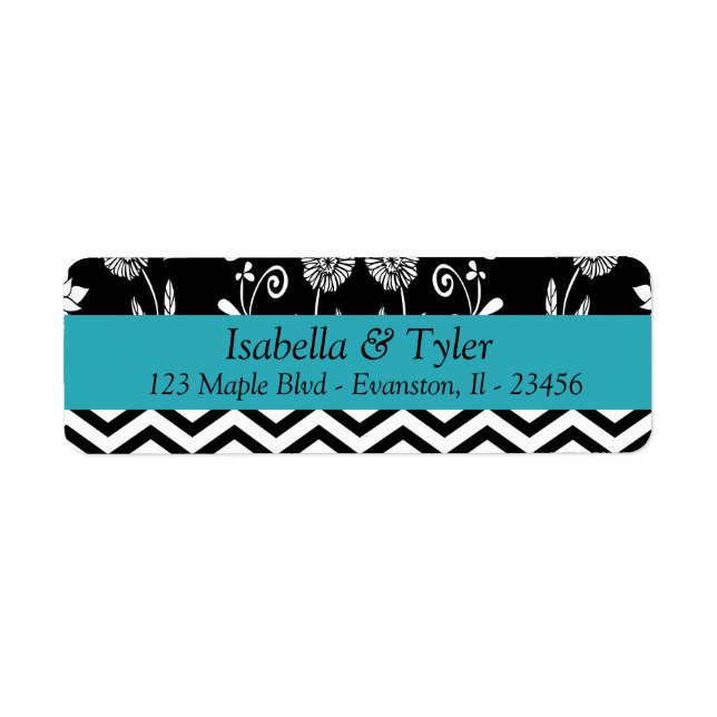 Turquoise Blue and Black Floral Return Address (Front)