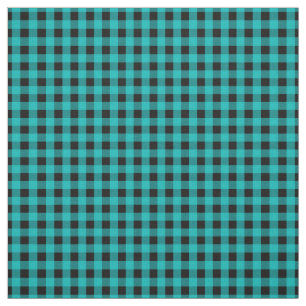Turquoise Blue and Black Gingham Check Pattern Fabric