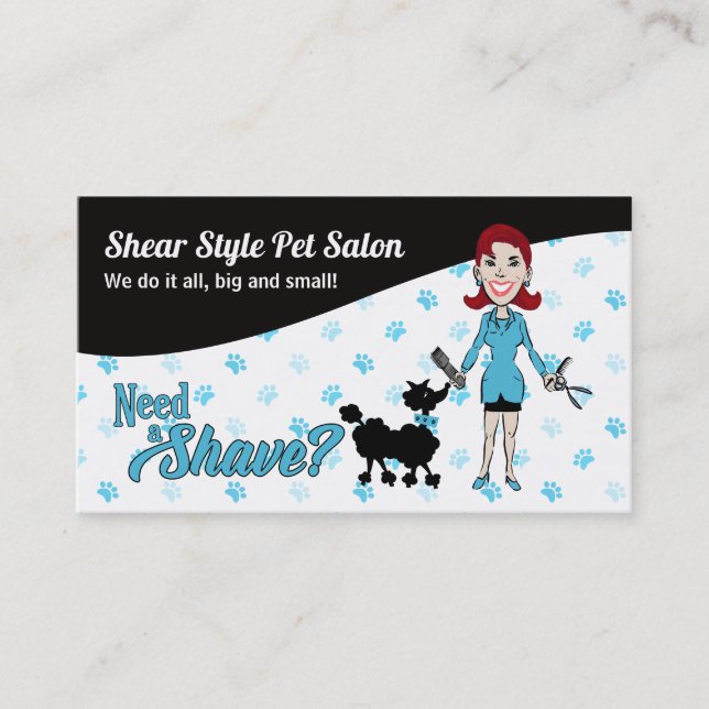 Turquoise Blue and Black Pet Groomer Need a Shave Appointment Card (Front)
