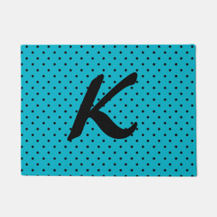 Turquoise Blue and Black Polka Dot Door Mat