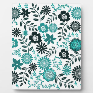 Turquoise blue and dark olive green pattern floral plaque