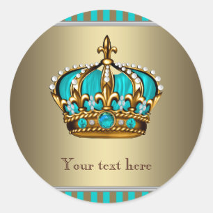 Turquoise Blue and Gold Crown Classic Round Sticker