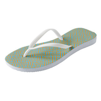 Turquoise blue and orange pattern flip flops