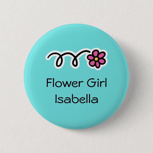 Turquoise blue and pink flower girl buttons (Front)