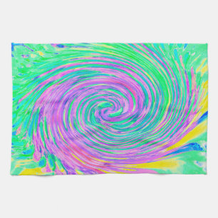 Turquoise Blue and Purple Abstract Swirl Tea Towel