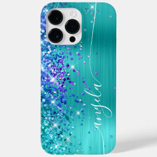 Turquoise Blue and Purple Glittery Glam Signature Case-Mate iPhone 14 Pro Max Case