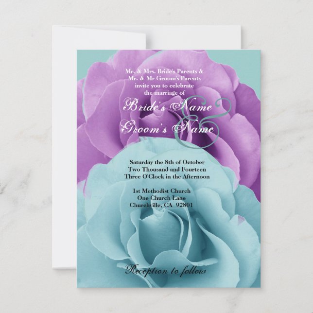 Turquoise  Blue and Purple Rose Wedding Template 2 (Front)