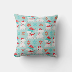 Turquoise Blue and Red Christmas Bears  Pillow