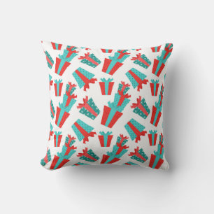Turquoise Blue and Red Christmas Presents Pillow