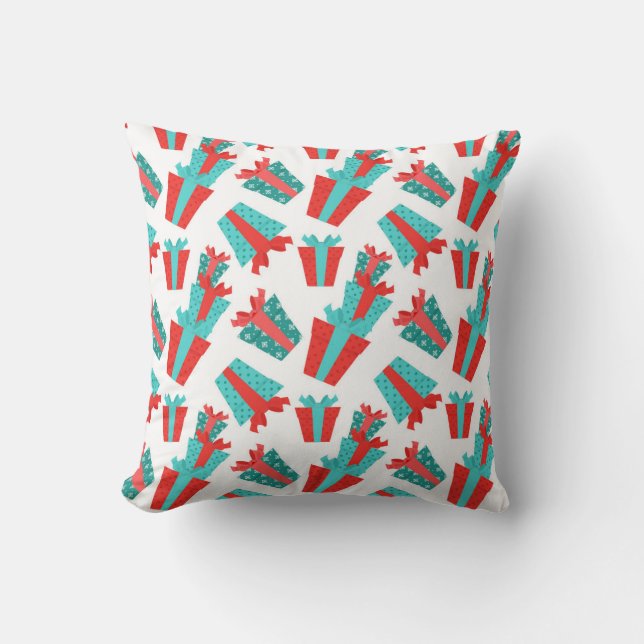 Turquoise Blue and Red Christmas Presents  Pillow (Front)