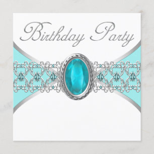 Turquoise Blue and Silver Birthday Party Invitation