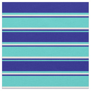 Turquoise, Blue, and White Coloured Lined Pattern Fabric