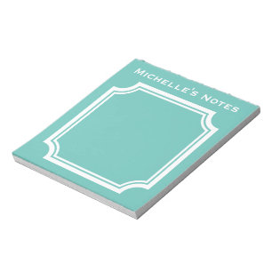 Turquoise blue and white elegant border custom notepad