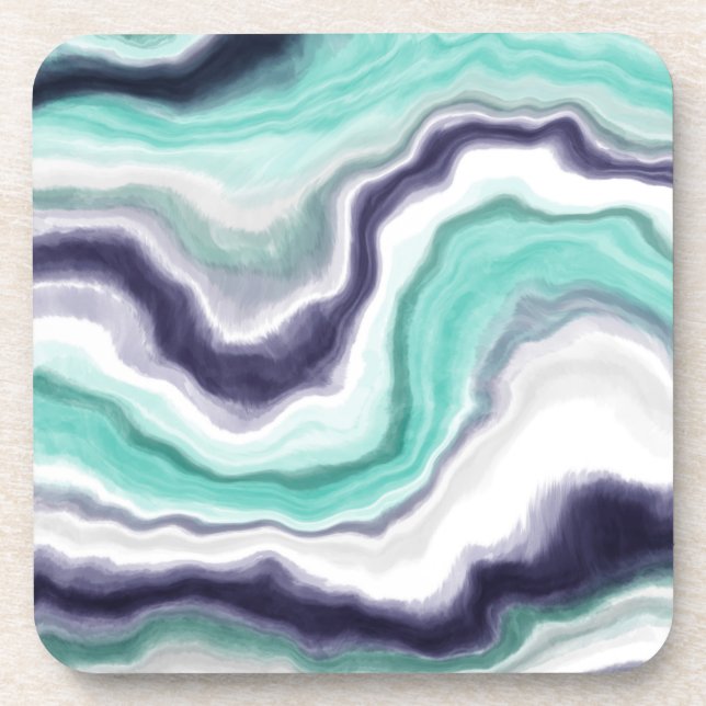 Turquoise, Blue and White Marble Swirls  Coaster (Front)