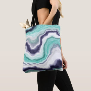 Turquoise, Blue and White Marble Swirls Tote Bag