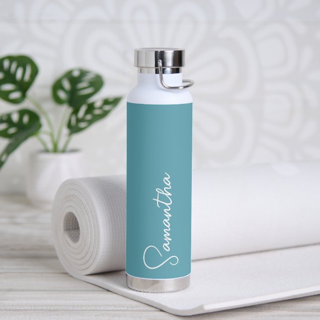 Turquoise Blue and White Personalised Water Bottle (Yoga)