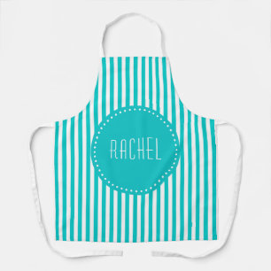 Turquoise blue and white stripes apron