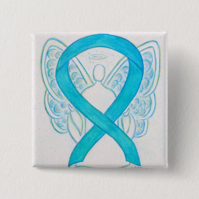 Turquoise Blue Angel Awareness Ribbon Pin (Front)