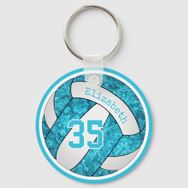 turquoise blue artsy personalised girls volleyball key ring (Front)