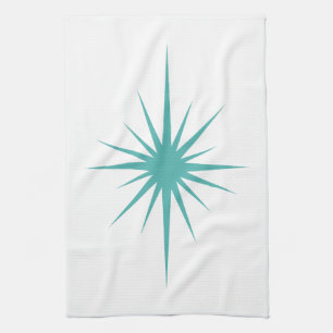 Turquoise Blue Atomic Star Mid Century Hand Towel
