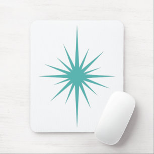 Turquoise Blue Atomic Starburst Mid-century Mouse Mat