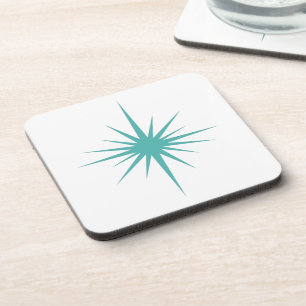 Turquoise Blue Atomic Starburst Mid-century Retro Coaster
