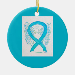 Turquoise  Blue Awareness Ribbon Angel Ornaments