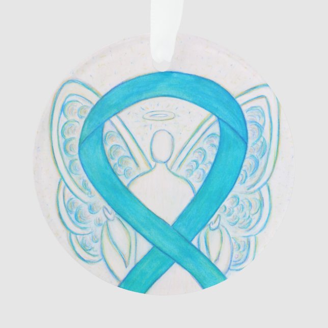 Turquoise Blue Awareness Ribbon Angel Ornaments (Front)