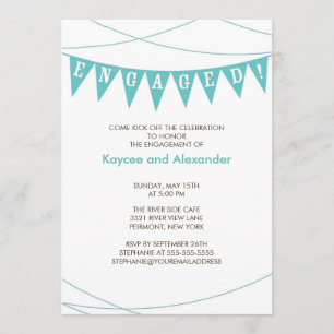 Turquoise Blue Banner Engagement Invitations