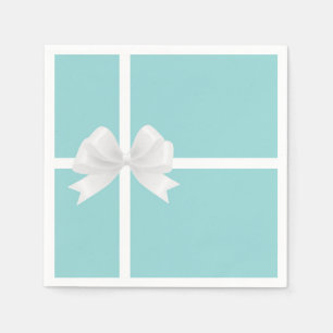 Turquoise Blue Big White Bow Bridal Shower Napkin