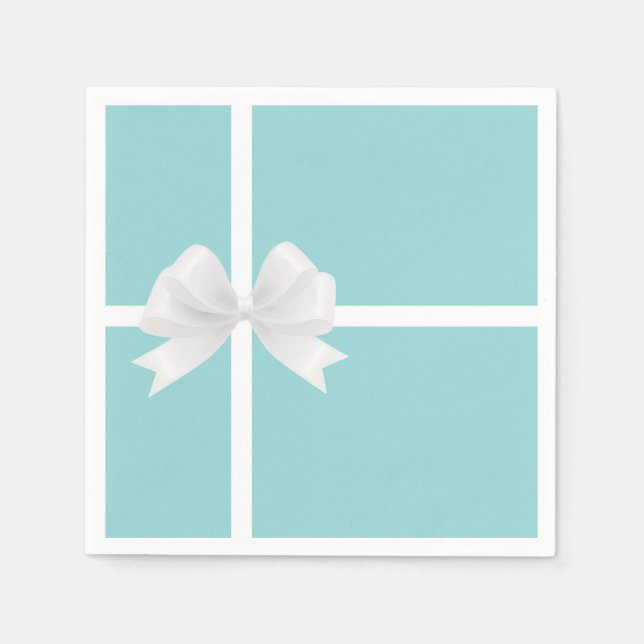 Turquoise Blue Big White Bow Bridal Shower Napkin (Front)