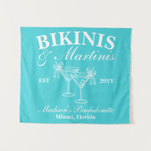 Turquoise Blue Bikinis and Martinis Bachelorette Tapestry