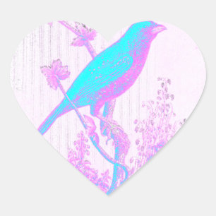 Turquoise Blue Bird, pale pink, purple, black Heart Sticker