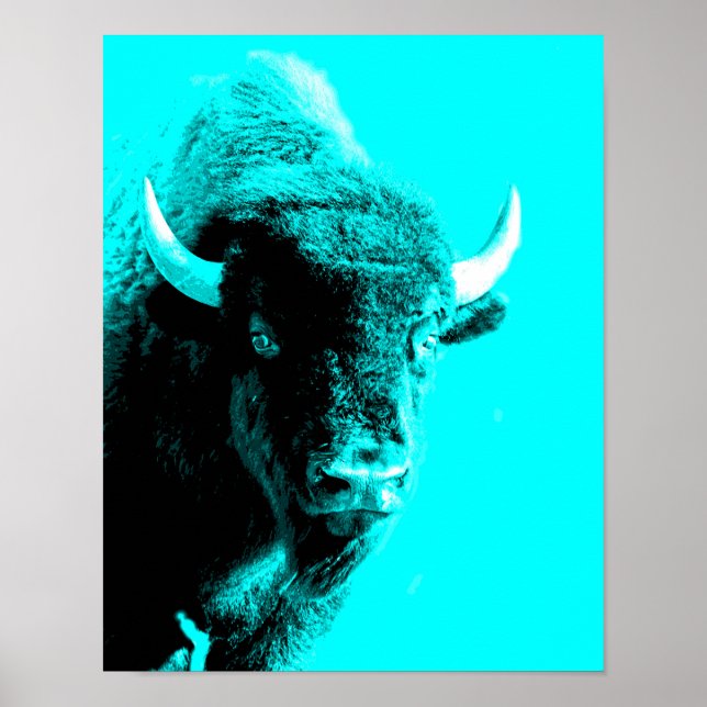 Turquoise Blue Bison Buffalo Wildlife Portrait  Poster (Front)