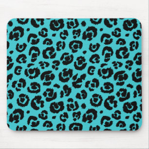 Turquoise Blue Black Leopard Print Mouse Mat