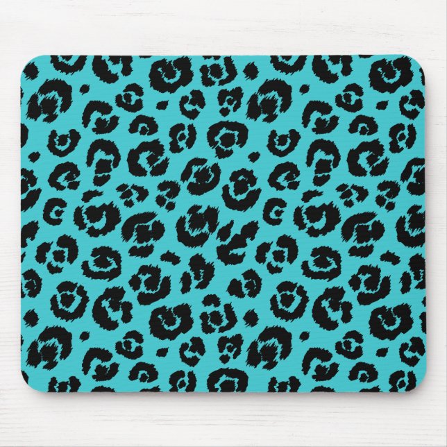 Turquoise Blue Black Leopard Print Mouse Mat (Front)