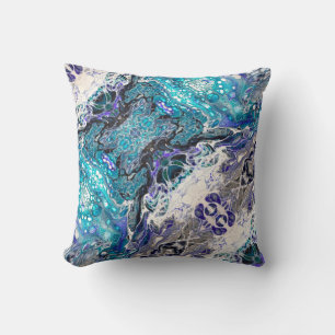 Turquoise Blue Black White Abstract Cushion