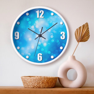 Turquoise blue bokeh ombre abstract dots simple clock