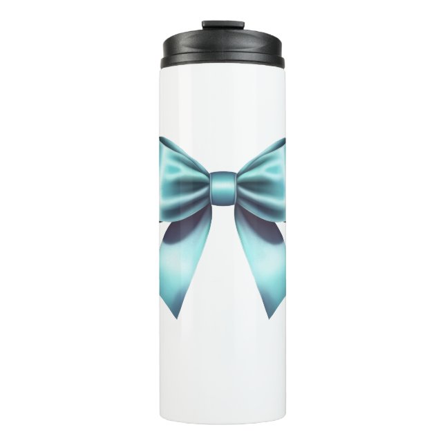 Turquoise Blue Bow Elegant Bridal Shower Wedding Thermal Tumbler (Front)