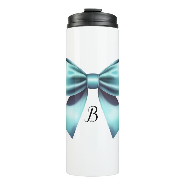 Turquoise Blue Bow Elegant Bridal Shower Wedding Thermal Tumbler (Front)