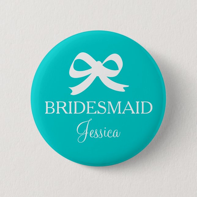 Turquoise blue bridesmaid button for wedding party (Front)