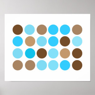 Turquoise Blue & Brown Dots Modern Pattern Poster
