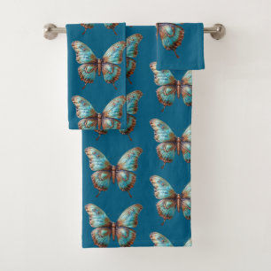 Turquoise Blue Butterflies Bath Towel Set