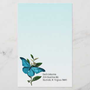 Turquoise Blue Butterfly Ombre Custom Stationery